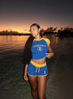 Barbados model wearing the set